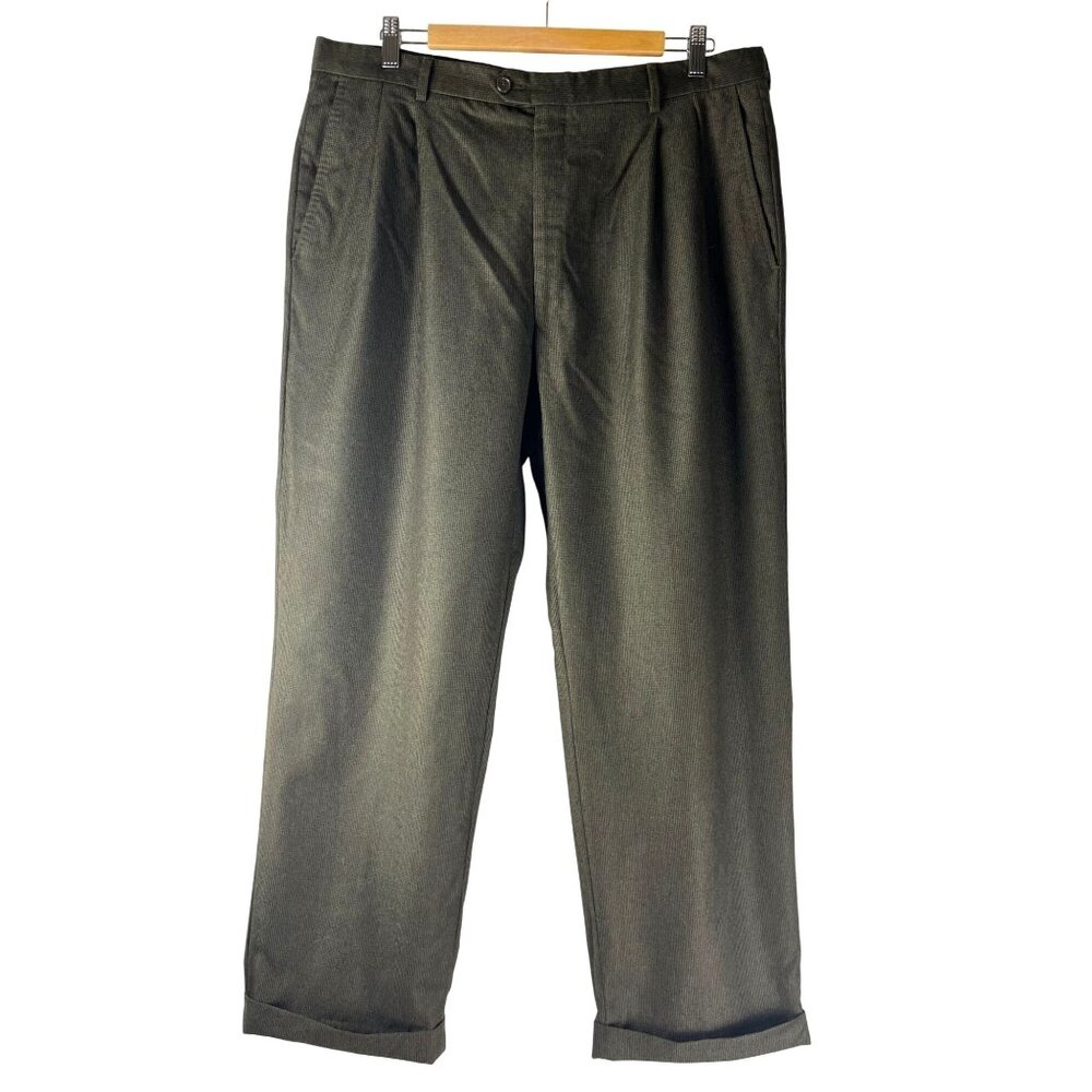 Vintage Chiavari Zignone Super 100 Italian Wool Dark Olive Green Trousers, Mens